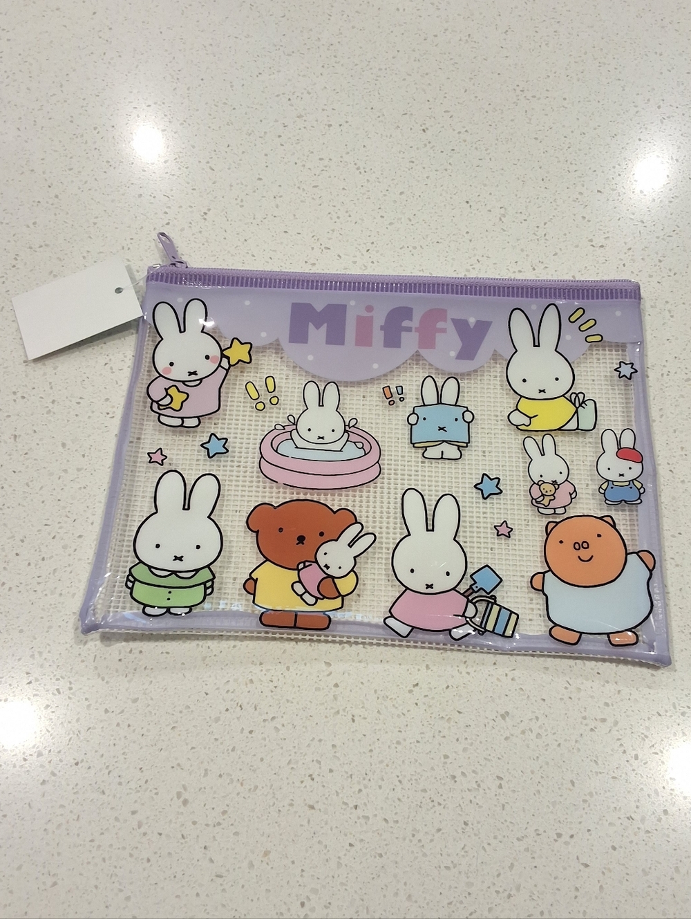Miffy Clear Mesh Zipper Pouch Organizer- Cute & Functional Storage Bag, Purple